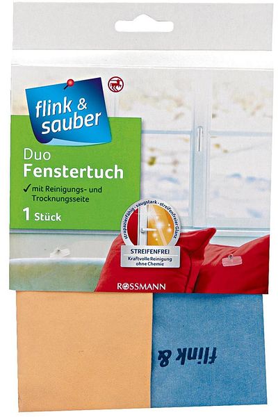 Flink Sauber Flink & Sauber Microfiber Glass Cloth 2 Surfaces, Single, 35 X 40 Cm