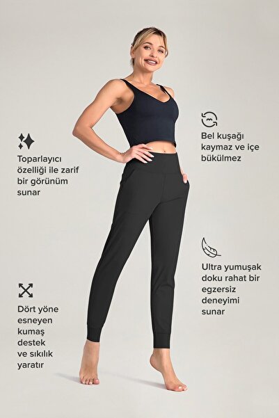 Winmoda34 Γυναικεία μαύρα ψηλόμεση Jogger Sweatpants Joggers