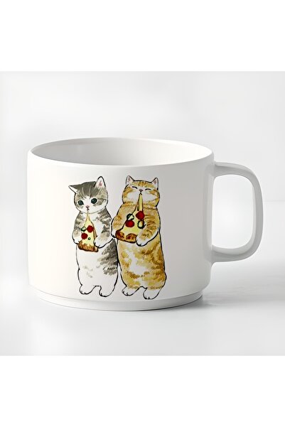 GünayStore كوب قهوة تركي مزدوج وقطط تأكل بيتزا اسبريسو كوب صغير 180 مل