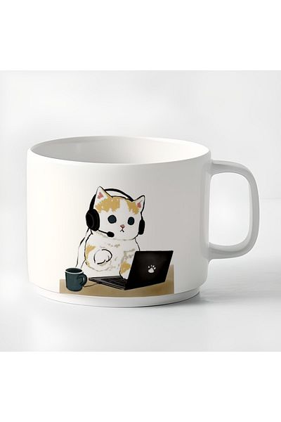 GünayStore Double Turkish Coffee Cup & Espresso Customer Services Cats Small Mug 180 Ml