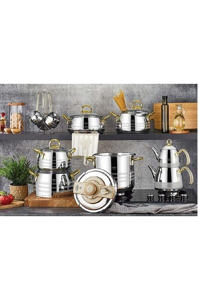 ACAR Akasya Gold 18 Piece Steel Pot Dowry Set