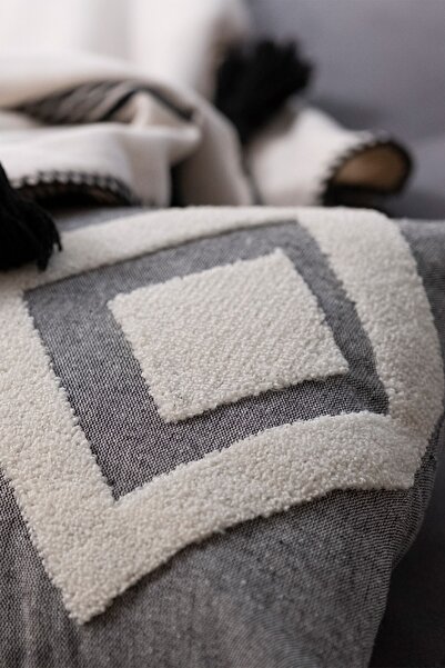 vivamaison Smoked Cotton Fabric - Punch Embroidered Special Design Throw Pillow Cover 35x55 Cm