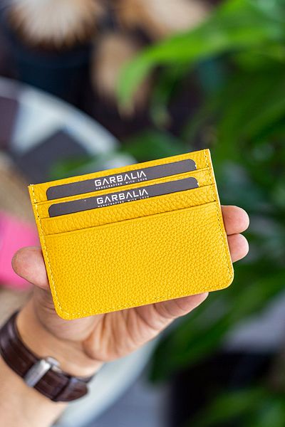 Garbalia Cape Genuine Leather Classic Slim Unisex Yellow Card Holder