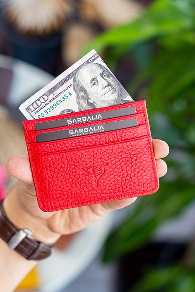 Garbalia Cape Genuine Leather Classic Thin Unisex Red Card Holder