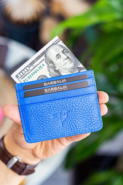 Garbalia Cape Genuine Leather Classic Thin Unisex Saks Blue Card Holder