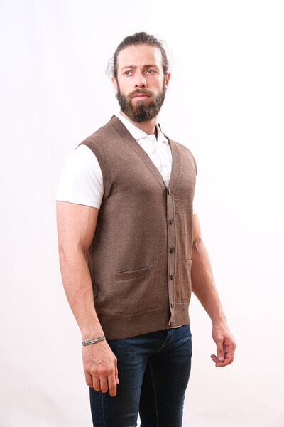 Çukurova Woolen Men's Knitwear Vest - Brown