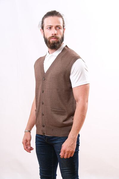 Çukurova Woolen Men's Knitwear Vest - Brown