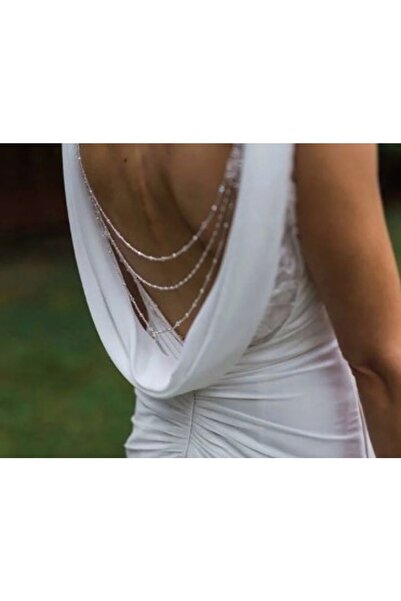 TakıConcept 3 Sıra Top Zincirli Gümüş Renk Sırt Kolyesi Elbise - Vücut Aksesuarı