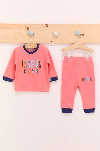 U.S. Polo Assn. Base. Polo Assn Days Coral Baby Girl Tracksuit Set
