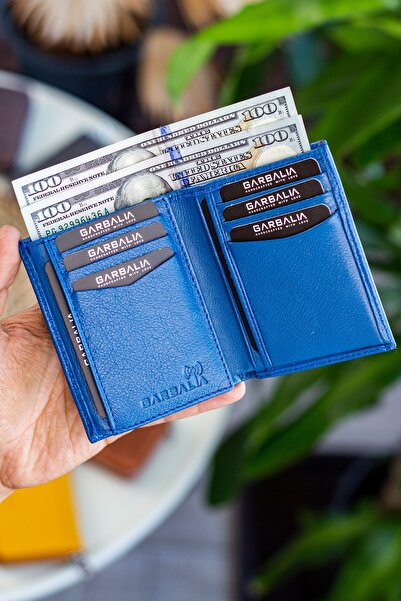 Garbalia Rilton Hakiki Deri Rfid Engelleyici Dikey Petrol Mavisi Erkek Cüzdan