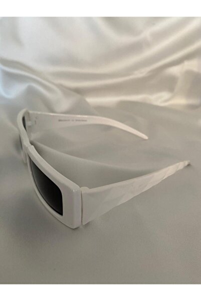 Mathilda Aksesuar Vintage Model Diamond Pattern Detailed White Unisex Sunglasses