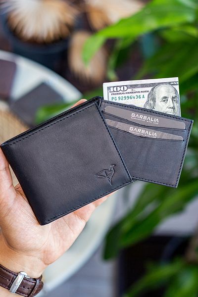 Garbalia Kangaroo Genuine Leather RFID Blocker Crazy Anthracite Black Wallet Card Holder