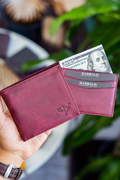 Garbalia Kangaroo Genuine Leather RFID Blocker Crazy Claret Red Wallet Card Holder