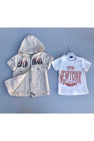 Sparrow Laurel Orange Stripe Linen Shirt, T-Shirt and Jeans for Boys - 3 Piece Holiday Suit