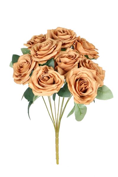 Yapay Çiçek Deposu Buchet de trandafiri mari de lux artificial, 9 bucăți, maro deschis