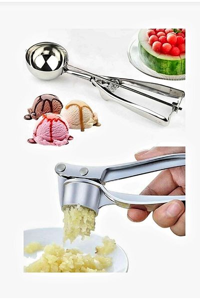 Pembelia Life Steel Garlic Crusher And Ice Cream Cookie Serving Spoon