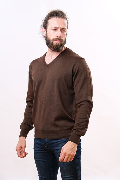 Çukurova Woolen V-Neck Sweater - Dark Brown