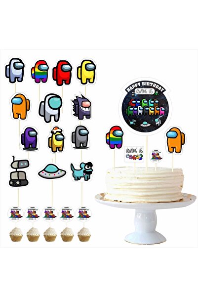 SİYAH PARTİ EVİ Among Us Doğum Günü Pasta Süsü Kürdan Seti
