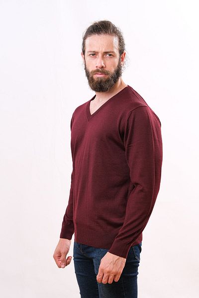 Çukurova Woolen V-Neck Sweater - Claret Red