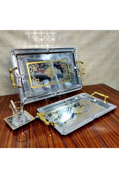 LKM Set of 2 Stainless Steel Serving Trays
