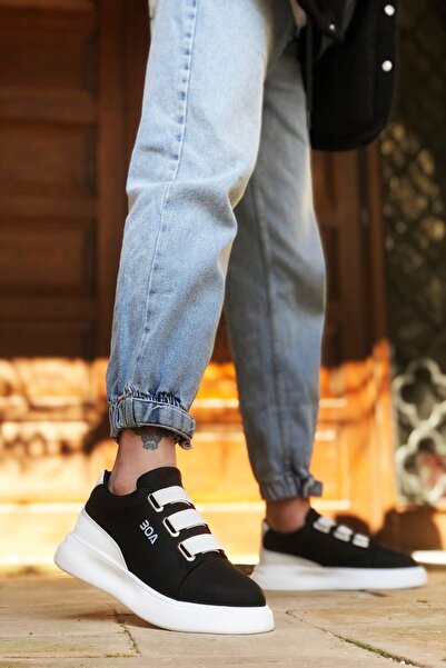 Rainon Store Black White Leather High Sole Men's Sports Shoes