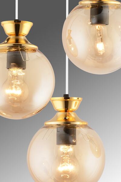 Genel Markalar Dilara 3 Lü Tepsi Beyaza Gold Yuvarlak Camlı Salon Avizesi