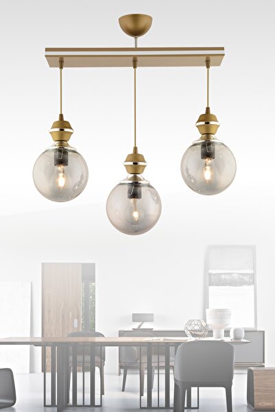 Genel Markalar Berru 3lü Caka Eskitme Krom Yaldızlı Glop Camlı Modern Aydınlatma