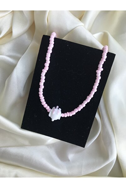 PEONY peonyofficiall Tavşan Cam Murano Pembe Kum Boncuk Detaylı Kolye Kararma...
