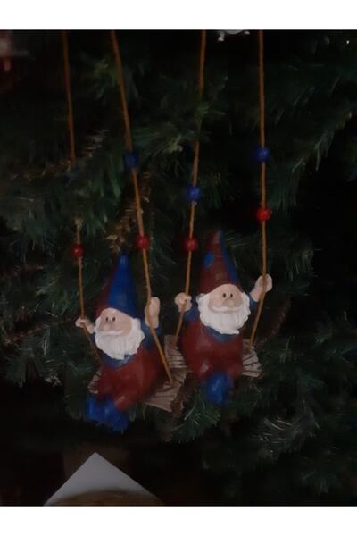 2 Adet Bordo Mavi  Salıncaklı Bahçe Balkon Gnome Cüce Dekoratif Biblo Süs Cüce