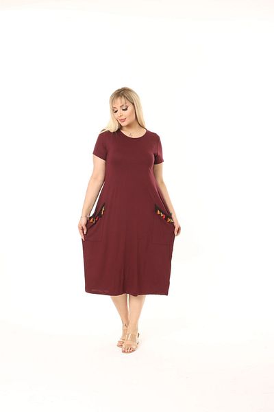 Mami Plus Size Ethnic Double Pocket Knee Length Short Sleeve Comfortable Cut Viscose Combed Cotton Dress