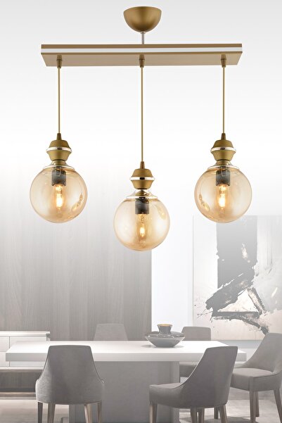 Genel Markalar Berru 3lü Caka Eskitme Krom Yaldızlı Glop Camlı Modern Aydınlatma