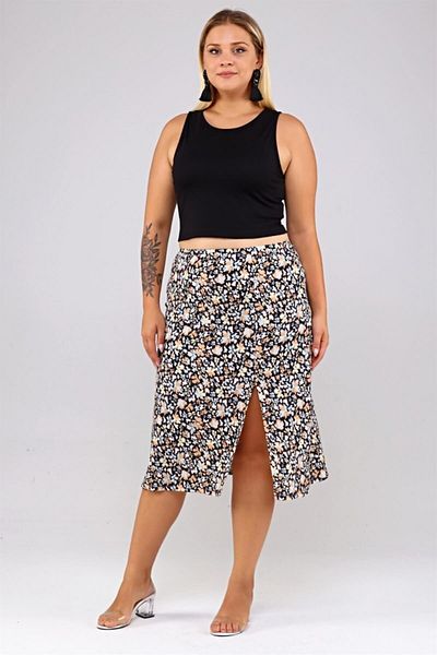 Seamoda Floral Patterned Slit Wrap Skirt - Light Brown