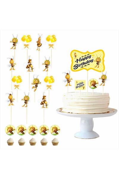 SİYAH PARTİ EVİ Arı Maya Doğum Günü Pasta Süsü Kürdan Seti