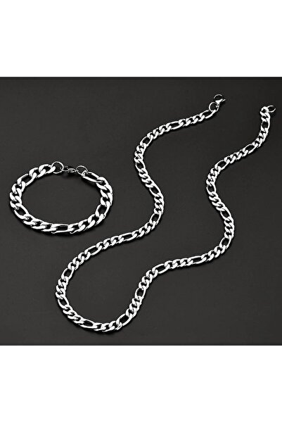 Genel Markalar Çelik Erkek Bileklik Ve Kolye Zincir Set Gümüş Kaplama Takı Seti
