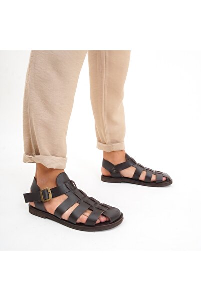 DaphneSandals Ανδρικά σανδάλια από γνήσιο δέρμα καφέ -