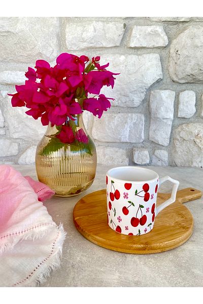 Vivas Cherry Pattern Geometric Handle Mug Cup Coffee Cup Coffee Cup