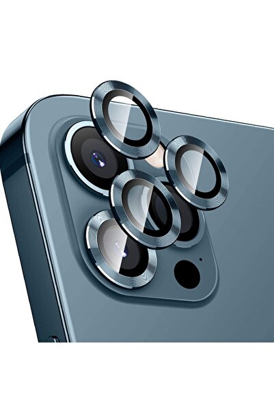 Ally Mobile Ally Iphone 12 Pro Max 3d Metal Çerçeveli Kamera Lens Koruyucu Mavi