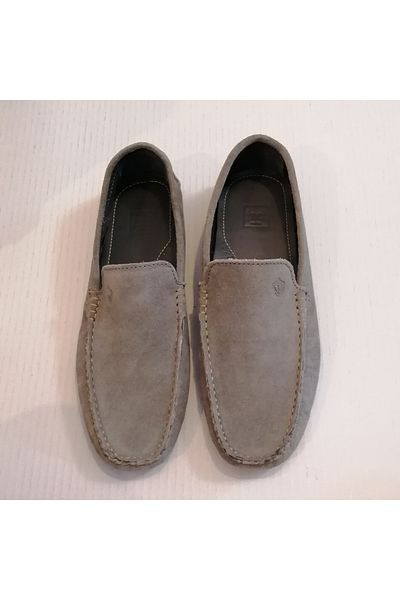 İnci Unisex Genuine Leather Suede Gray Hand Stitched Soft Crampon Rubber Sole Loafer Shoes