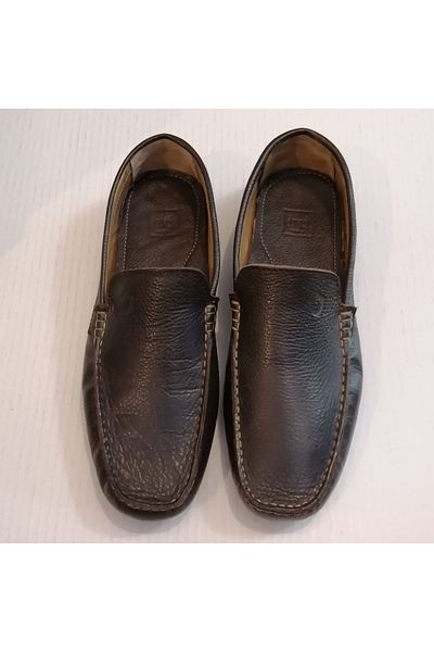 İnci Unisex Genuine Leather Floaters Brown Hand Stitched Soft Crampon Rubber Sole Loafer Shoes