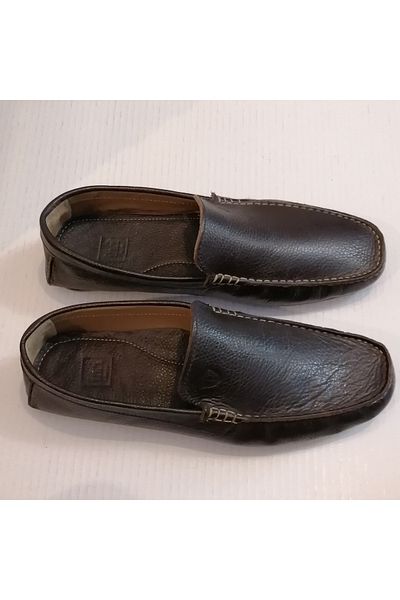 İnci Unisex Genuine Leather Floaters Brown Hand Stitched Soft Crampon Rubber Sole Loafer Shoes