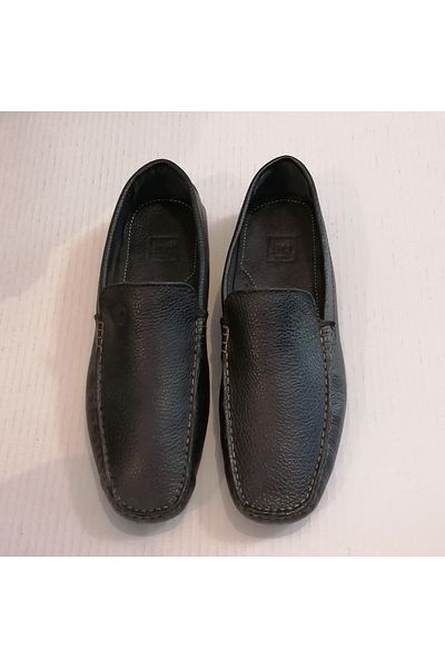 İnci Unisex Genuine Leather Floaters Black Hand Stitched Soft Crampon Rubber Sole Loafer Shoes