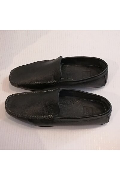 İnci Uniseks Hakiki Deri Floter Siyah El Dikişli Yumuşak Krampon Kauçuk Tabanlı Loafer Ayakkabı