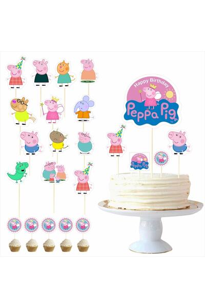 SİYAH PARTİ EVİ Peppa Pig Doğum Günü Pastas Süsü Kürdan Seti