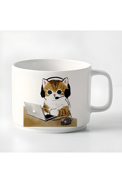 GünayStore Double Turkish Coffee Cup & Espresso Customer Services Cats Printed Mug 180 Ml