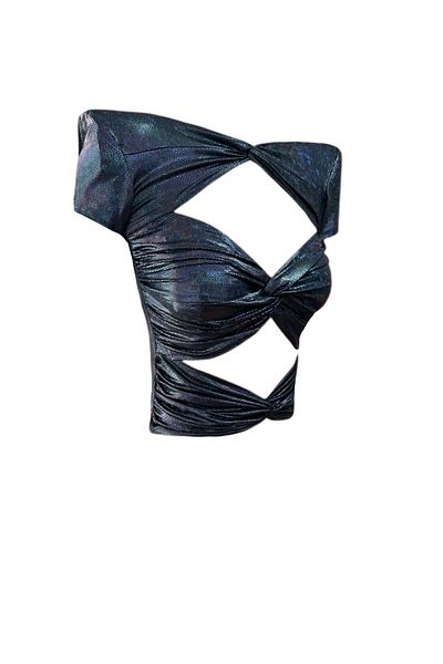 Gira official Crop Top cu ferestre, albastru bleumarin
