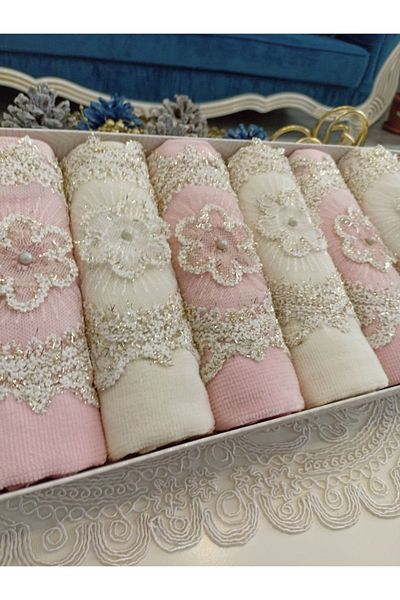 Yarençeyiz 6-Piece Velvet Flower Motif Kitchen Towel 30×50