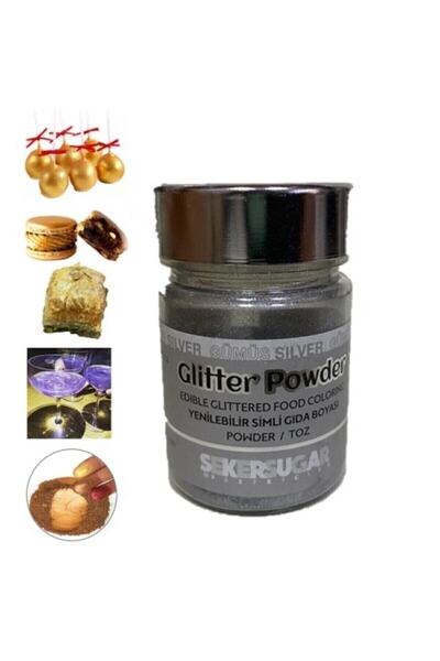 ŞEKER & SUGAR Yenilebilir Simli Gümüş Toz Gıda Boyası 10 Gr