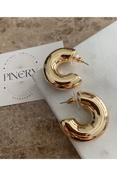 Pinery Jewels Yarım Halka Tombul Model Gold Renk Küpe