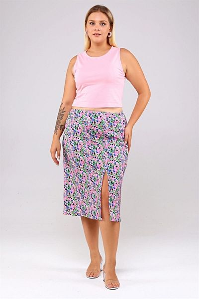Seamoda Floral Patterned Slit Wrap Skirt-pink