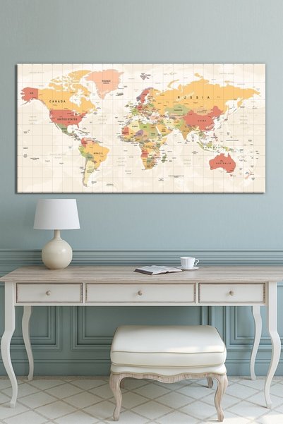 idora Dünya Haritası World Map Dekoratif Kanvas Tablo